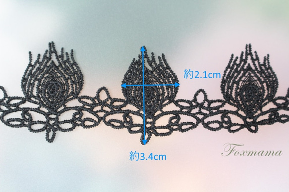 ケミカルレース 1m 花 葉っぱ 孔雀の羽根 黒 (LPC341BKJB00) 2枚目の画像