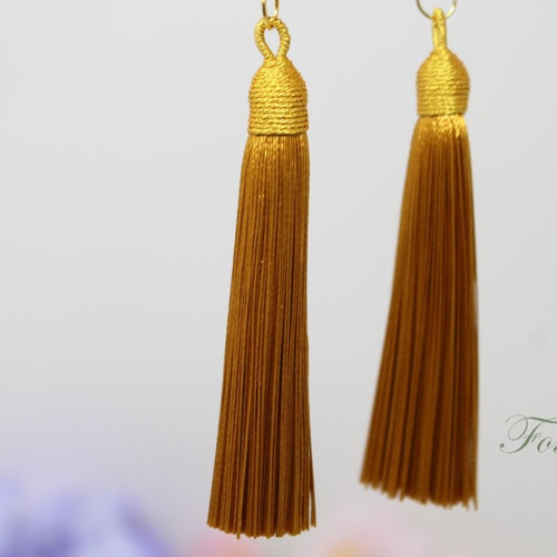 タッセル 2個 黄土色x金 ゴールド帽子 わっか付 (PTS65YOCJJ00