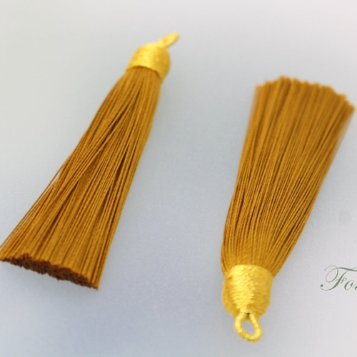 タッセル 2個 黄土色x金 ゴールド帽子 わっか付 (PTS65YOCJJ00