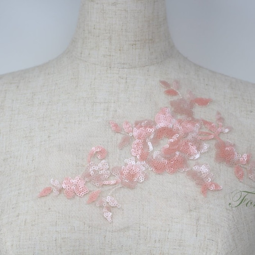Hnaoto honeyフリル付きブルゾン ピンク刺繍 チュールスパンコール刺繍モチーフ 1枚 花 フラワー ピンク
