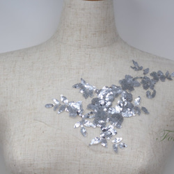 チュールスパンコール刺繍モチーフ 1枚 花 フラワー 銀色
