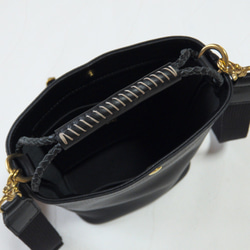 [受注生産] 編み紐ハンドルのバケツ型2Way ショルダーバッグ　Black 6枚目の画像