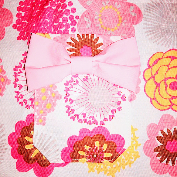 姫エプロン　大輪のピンクフラワー　３点セット　100-120 5枚目の画像