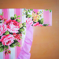 姫エプロン　薔薇ストライプ花柄　３点セット　110-130 4枚目の画像