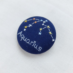 星座のブローチ＊みずがめ座＊刺繍くるみボタン 2枚目の画像