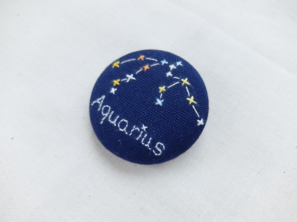 星座のブローチ＊みずがめ座＊刺繍くるみボタン 2枚目の画像