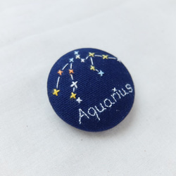 星座のブローチ＊みずがめ座＊刺繍くるみボタン 3枚目の画像