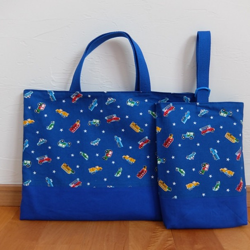 ハンドメイド レッスンバッグ 上履き入れ 巾着 のりもの 車 青 男の子 楽天市場】入園 バッグ セット 車の通販 ハンドメイド レッスンバッグ