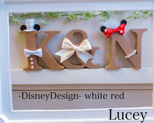 耳付き ホワイト×レッドドット イニシャルオブジェ ウェルカム