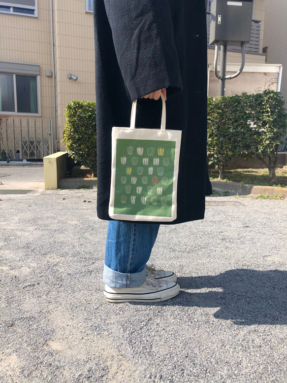 vegetable mini bag PIMAN　/帆布/ミニバッグ/ピーマン柄 3枚目の画像