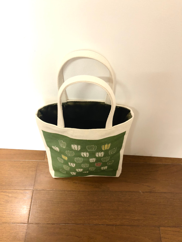 vegetable mini bag PIMAN　/帆布/ミニバッグ/ピーマン柄 4枚目の画像