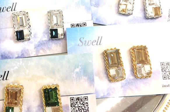 スクエア ピアス (クリスタル) SWAROVSKI Crystals 使用 5枚目の画像