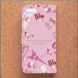 iPhone Android スマホケース 手帳型 ケース 可愛い おしゃれ ピンク パリ 香水 フラミンゴ コスメ 3枚目の画像