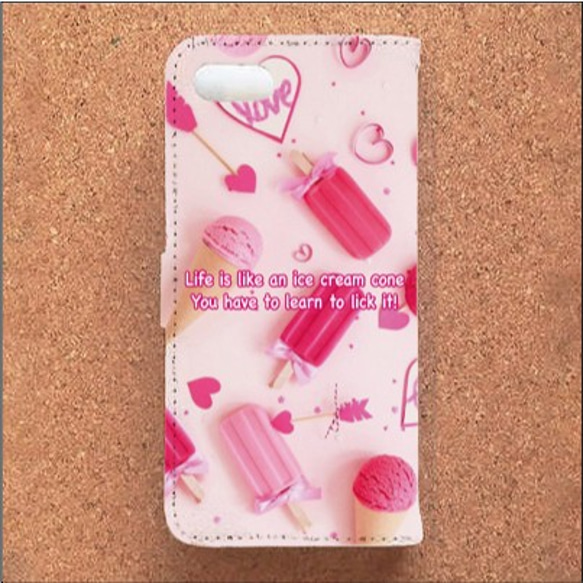 iPhone Android スマホケース 手帳型 ケース 可愛い かわいい スイーツ 甘 英文 オシャレ ピンク 3枚目の画像