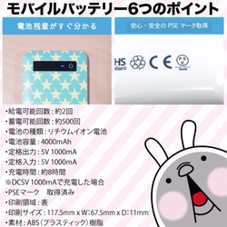 ほほうさプニプニNo1 モバイルバッテリー うさぎ ゆるキャラ かわいい ラインスタンプ バッテリー 充電器 スマホ 3枚目の画像