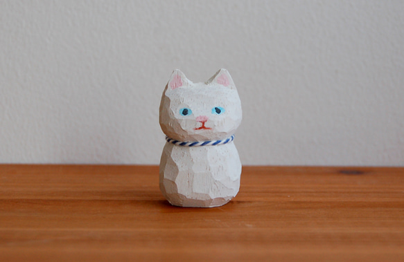 木彫り人形 ねこ しろねこ [CWF-019] その他置物 BUNi PUNi