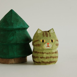 木彫り人形ねこ　緑トラねこ　[CWF-147] 5枚目の画像