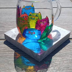 一家老少貓咪手工玻璃彩繪杯-馬克杯-咖啡杯-花茶杯-水杯-酒杯<無毒無鉛耐熱杯> 第1張的照片