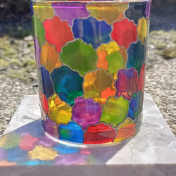 カラフルなガラス塗装キャンドルホルダー-木製トップカバー付き 2枚目の画像