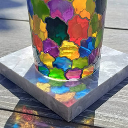 カラフルなガラス塗装キャンドルホルダー-木製トップカバー付き 6枚目の画像