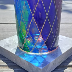レインボーガラス塗装キャンドルホルダー-木製カバー付き 2枚目の画像