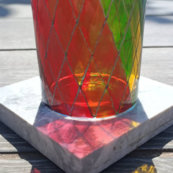 レインボーガラス塗装キャンドルホルダー-木製カバー付き 4枚目の画像