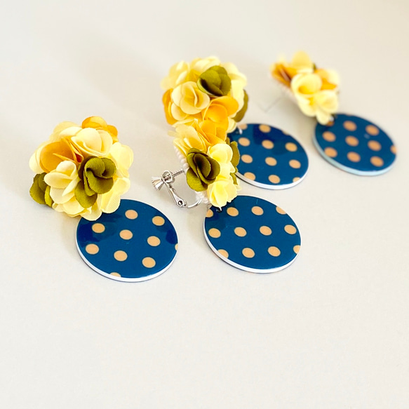 【再販】flower dot 刺繍イヤリング［イエロー］ 4枚目の画像