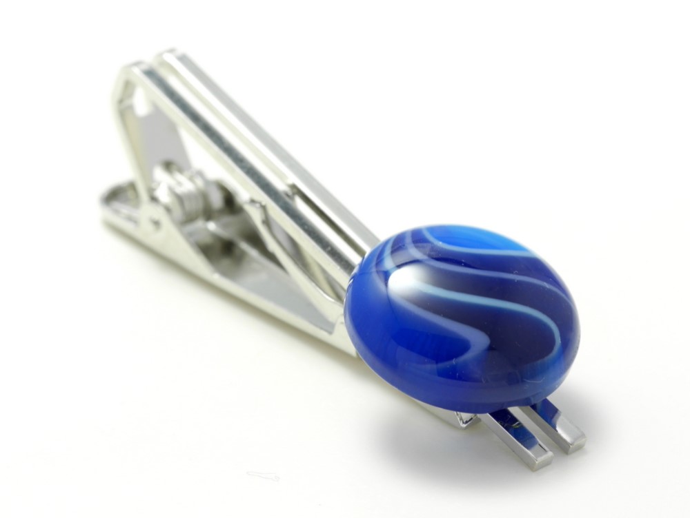 【セット作品】袖先にきれいなブルービーズが映えるカフスボタンとタイピンセット Modern 003