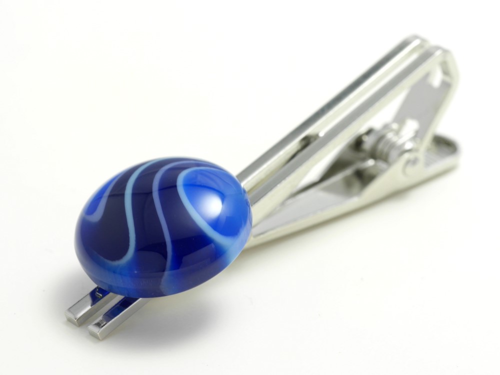 【セット作品】袖先にきれいなブルービーズが映えるカフスボタンとタイピンセット Modern 003