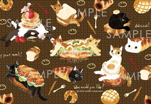 ポストカード　パンと猫　2種6枚セット 1枚目の画像