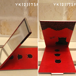 赤漆風／黒猫の(ミニ)コンパクトミラー
(和紙＋α) 3枚目の画像