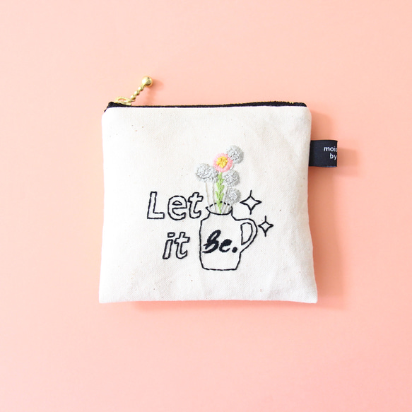 〈10㎝ファスナー〉Let it be 刺繍ポーチ 1枚目の画像