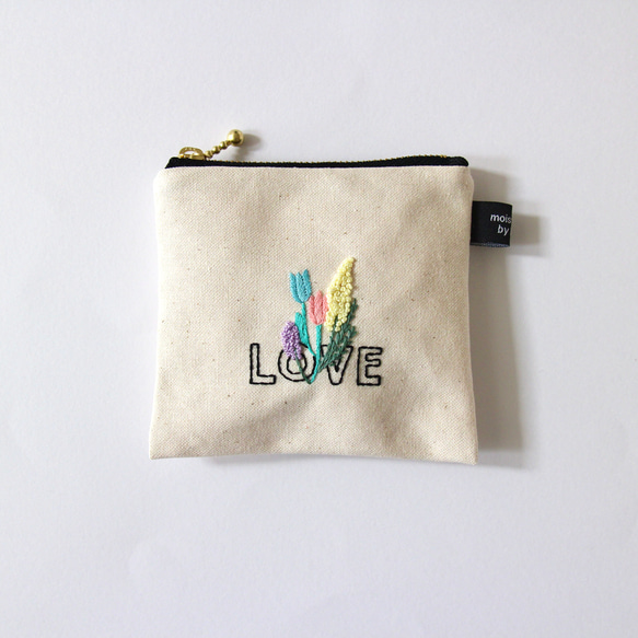 10㎝ファスナー〉LOVEに花 刺繍ポーチ ポーチ 手刺繍小物