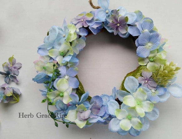 どんぐりアート♡紫陽花リース&夏のオブジェ2品♡ 一点物 どんぐりアート紫陽花リースu0026夏のオブジェ2品 一点物