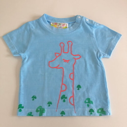 受注制作　kidsTシャツ「かわいいキリン　きのこの森」80cm~140対応 1枚目の画像