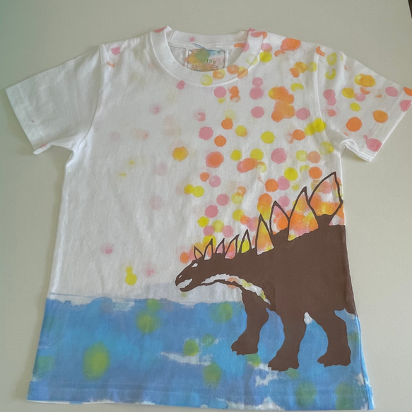 受注制作　kidsTシャツ「ステゴサウルス　バブル」100cm~140対応 1枚目の画像