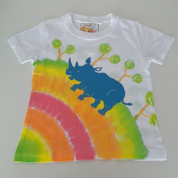 受注制作　kidsTシャツ「サイと虹」80cm~140対応 1枚目の画像