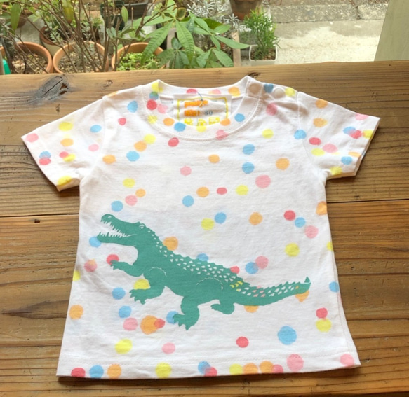 受注制作　kidsTシャツ「わに-星・わに-ドット」　80~110cm対応 3枚目の画像