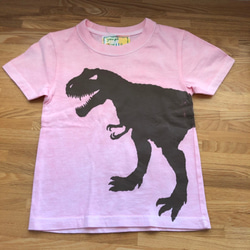 受注制作　kidsTシャツ「ティラノサウルス　染めピンク」110cm~140対応 1枚目の画像
