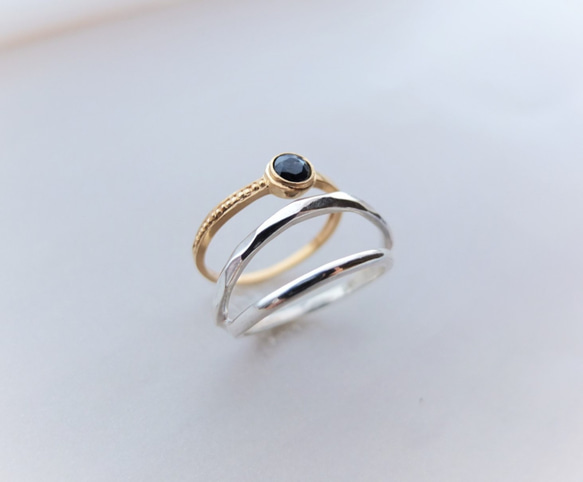 K10yg＆Silver Mix stack ring ~ブルーサファイア~ 3枚目の画像