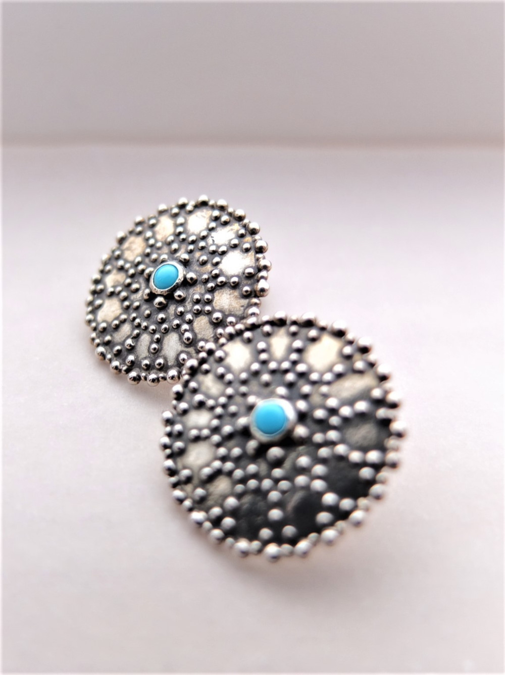 ターコイズ＊アジアンアンティーク風scudo silver ピアス　燻し