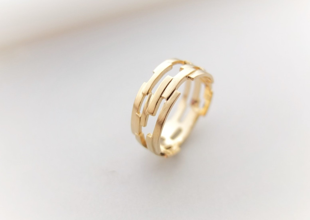 組み木ゴールドリングKUMIKI solid silver ring（K18gold plating)