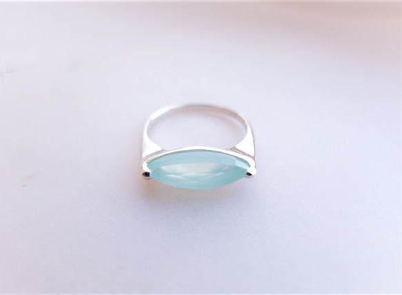 海藍色玉髓玻璃 vetro 銀戒指 第3張的照片
