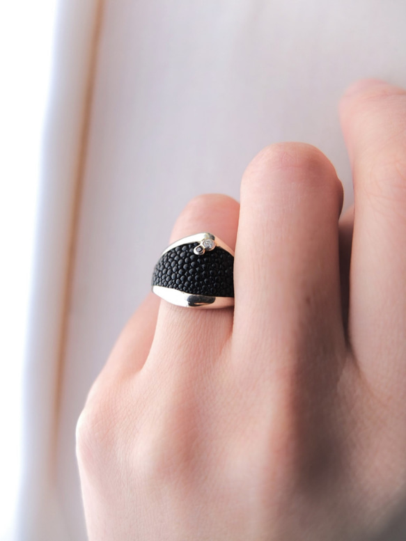 stingray 8 silver ring(stone)~エイ革 シルバーリング 指輪