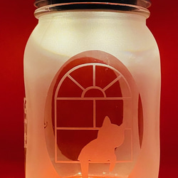猫ちゃん彫刻　LEDライト付ガラスジャー　猫 ねこ 癒しねこ 3枚目の画像