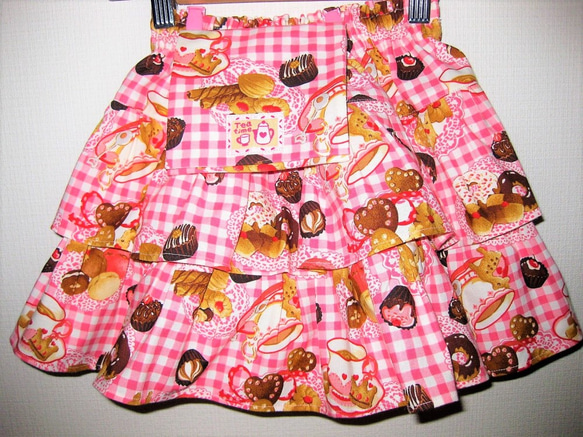 移動ポケット付き　ティアードスカート「クッキーハウス」（１００ｃｍ） 1枚目の画像