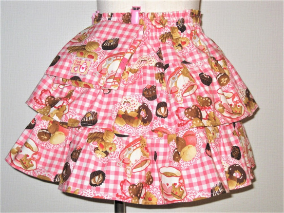 移動ポケット付き　ティアードスカート「クッキーハウス」（１００ｃｍ） 2枚目の画像