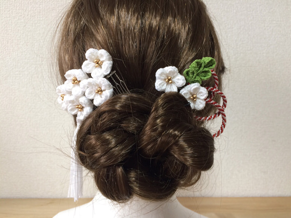 【つまみ細工】梅の髪飾りセット・初雁 1枚目の画像