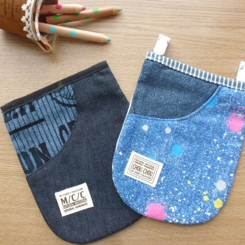 2枚set☆ポケット型移動ポケット＊ブルーペイント＆デニム風 その他