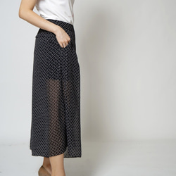 MIT 顯瘦腰身透膚格點寬褲裙 (R5063C) 第3張的照片